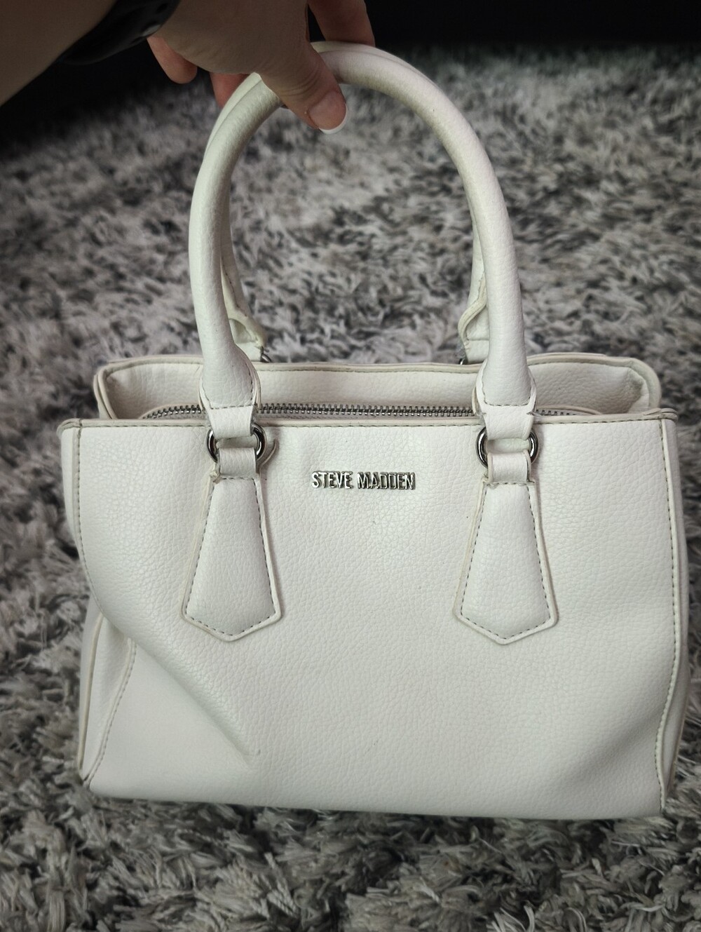 Steve Madden White Pebbled Leather Satchel